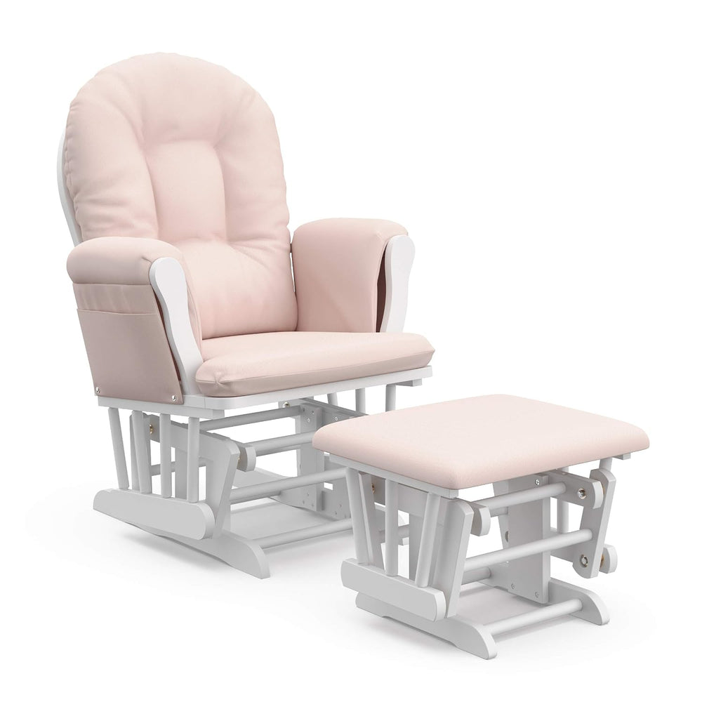 Storkcraft Premium Hoop Glider & Ottoman, White/Pink