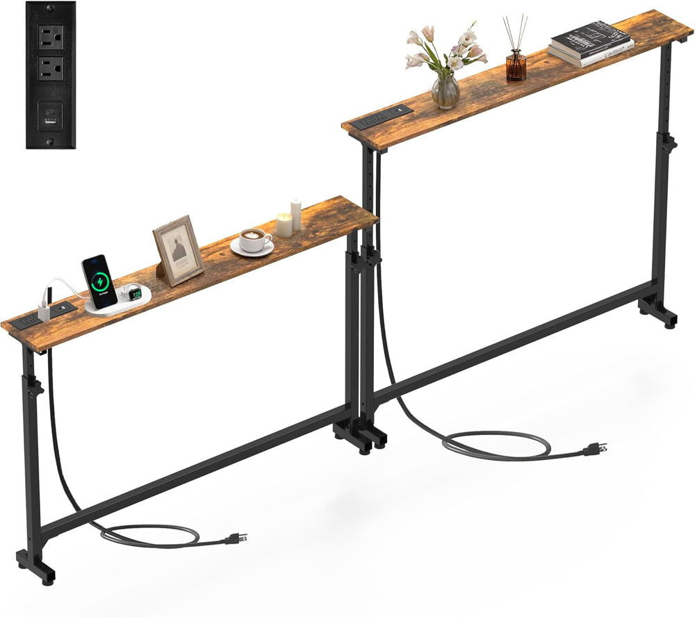 2 Pack Behind Couch Table with Charging Station, 78.8" Long Narrow Sofa ...