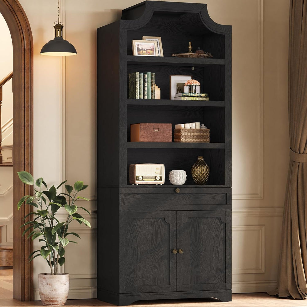 81"x31.4" Tall Arched Bookcase with Large Drawer & Doors