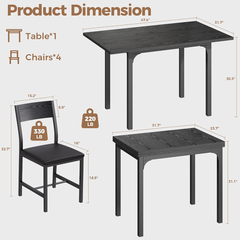 IRONCK Dining Table Set for 4, Extendable Kitchen Table Chairs Set of 4 | Din...