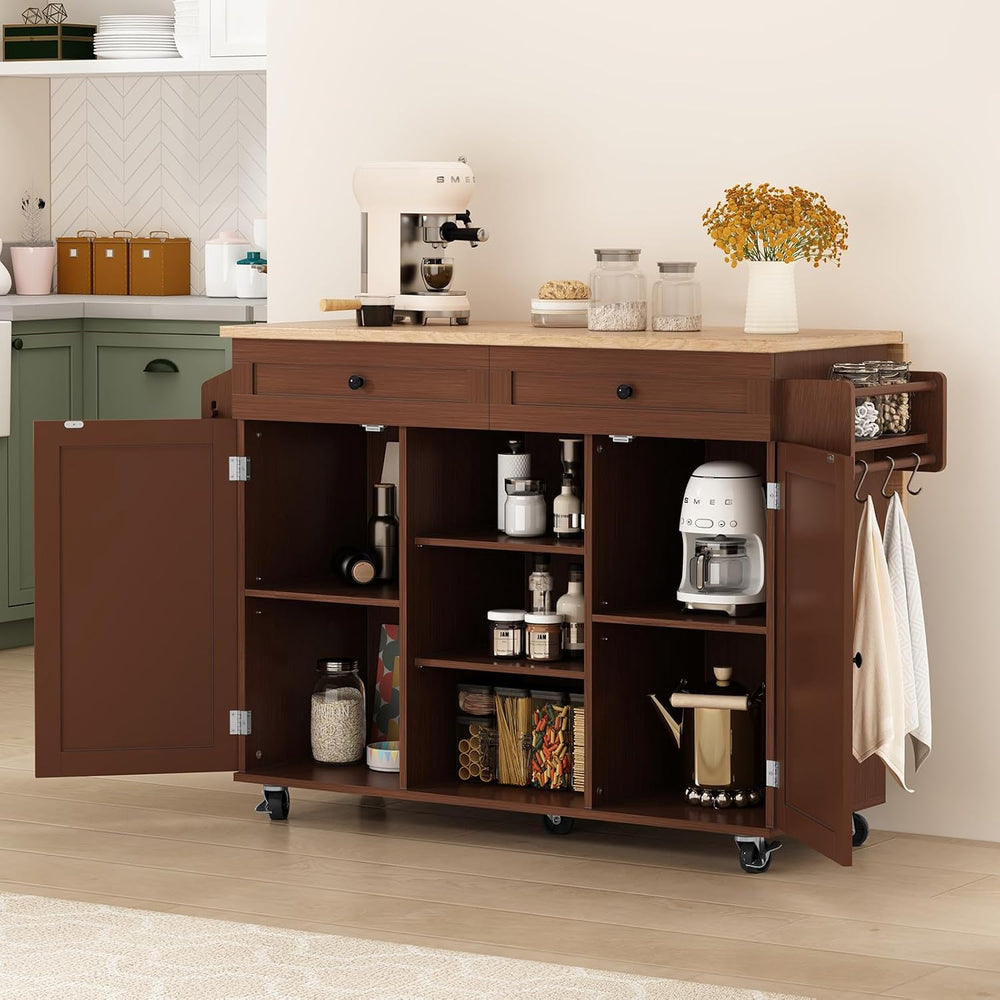 HLR Farmhouse Kitchen Island On Wheels, Brown