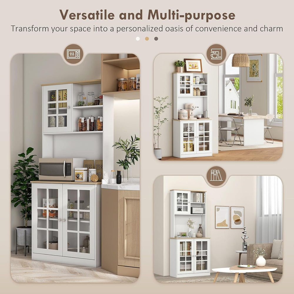 Pantry Cabinet, 72" Freestanding Storage Cabinet with Hutch, Large Count...