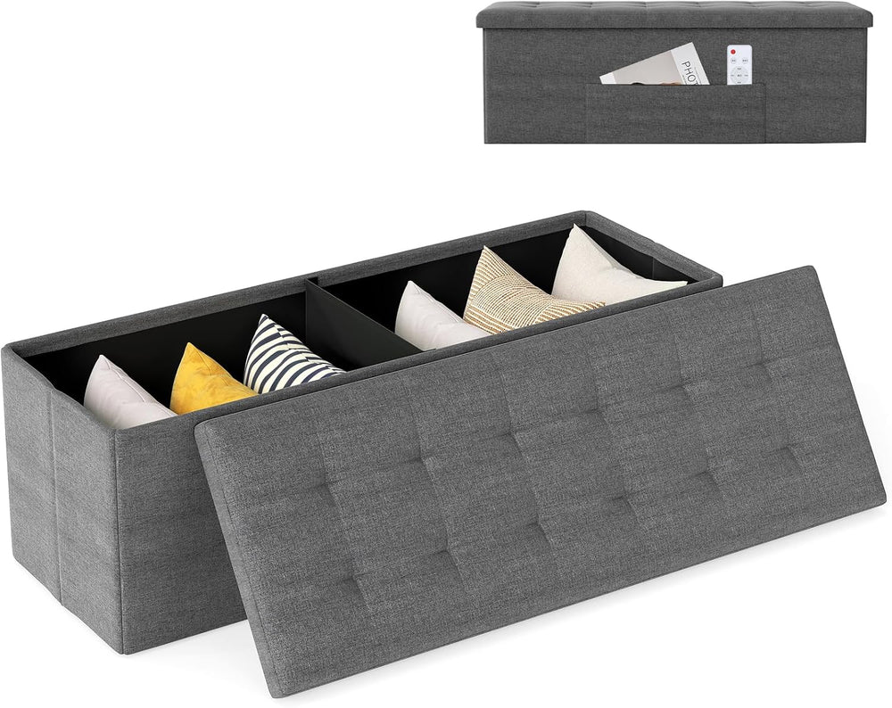 43" Folding Storage Ottoman Bench, End of Bed Foot Rest Stool with Remov...