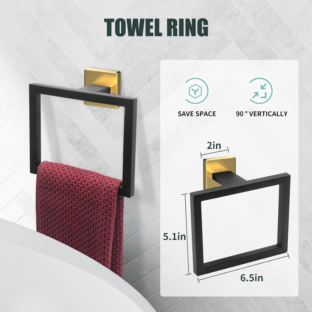 5 Piece Black and Gold Towel Bar Set - Gold and Black Bathroom Accessories wi...