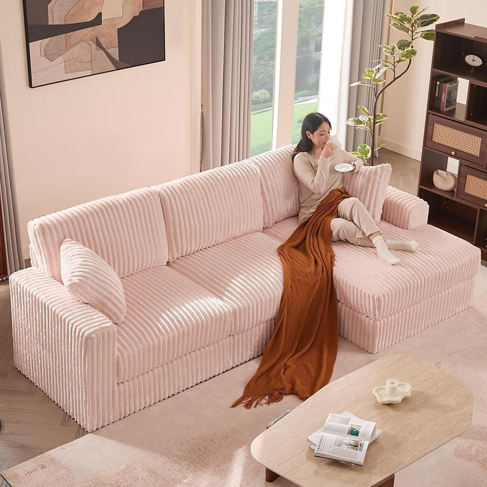 GOSUHI 113" L-Shaped Cloud Couch, Modular Sectional, Deep Seats, Pink | ...