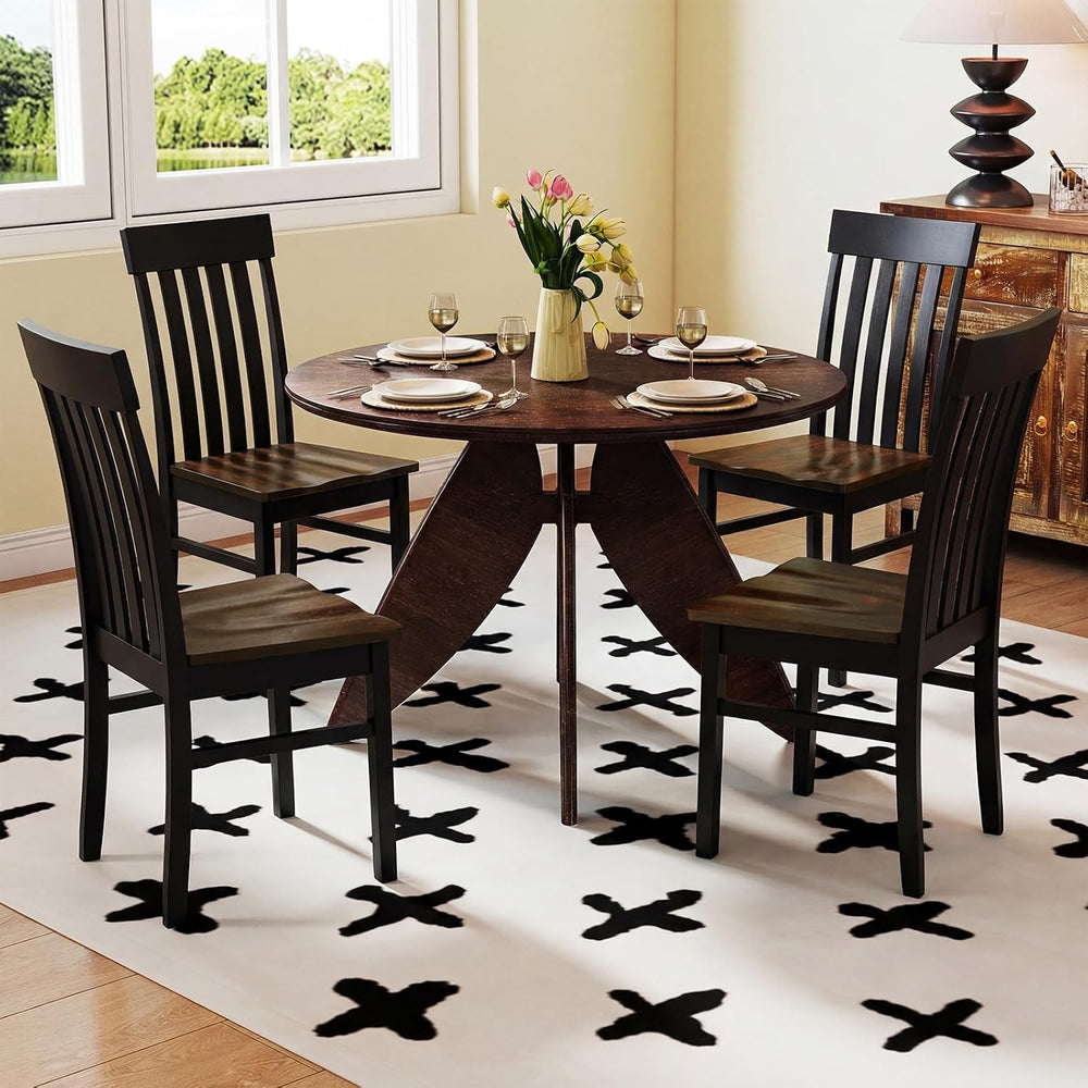 GIANTEX Wooden Dining Chairs Set of 4, Hollowed Backrest & Rubber Wood Se...