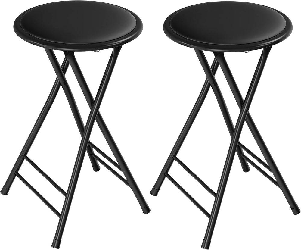 Lavish Home Folding Stool with Padded Backless Seat Set of 2, Black, 24”