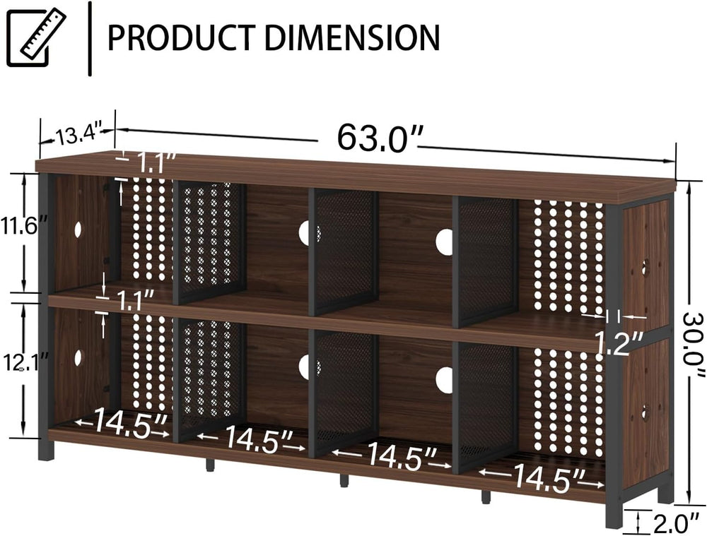 LVB Wood Horizontal Bookshelf, Industrial Bookcase with Storage, Walnut 63"