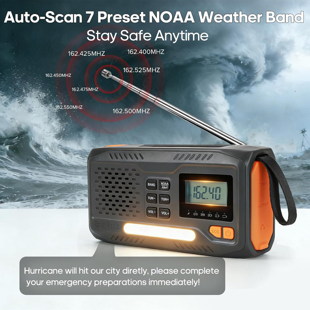 Emergency NOAA Weather Radio,Solar Hand Crank Radio,Portable AM/FM,7400 mWh
