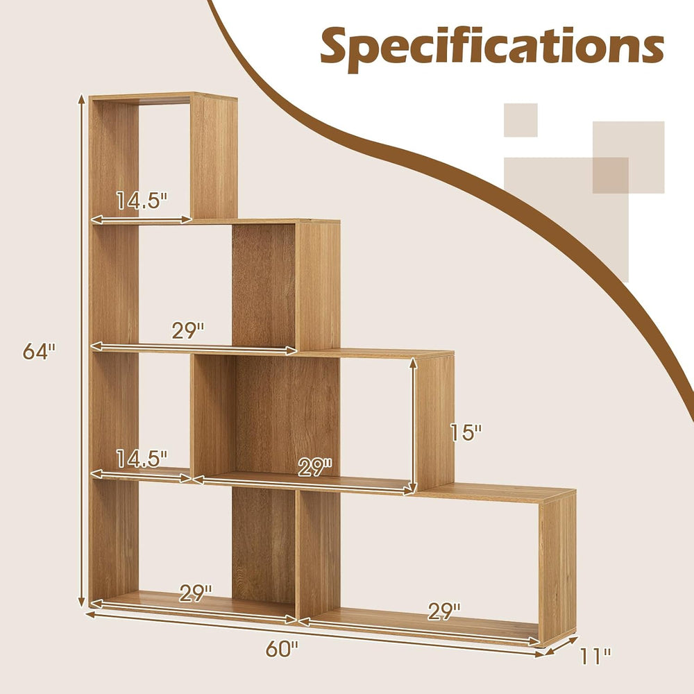 Tangkula 4-Tier Stepped Bookshelf, 64" H 6 Cubes Ladder Bookcase