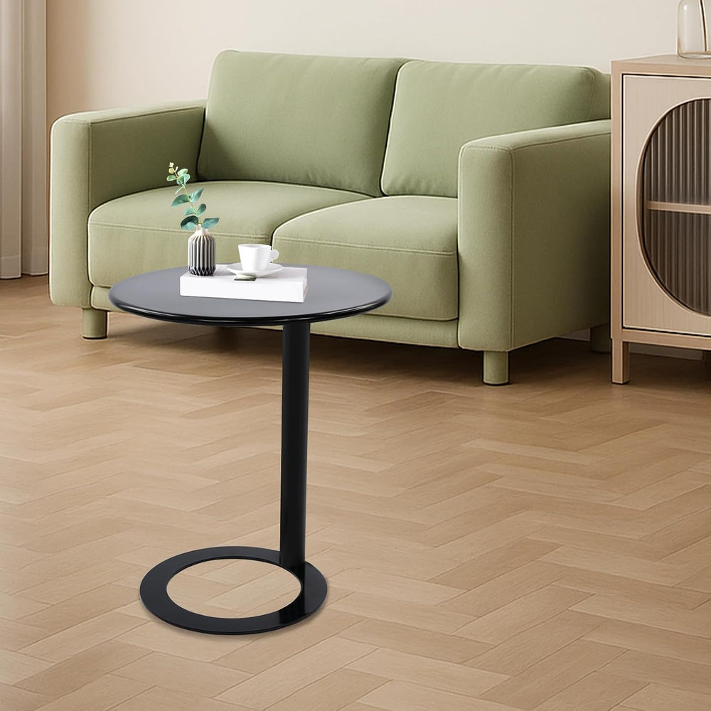 C Shaped Round Side Table, Metal End Table for Couch Sofa Bed, Small Accent C...
