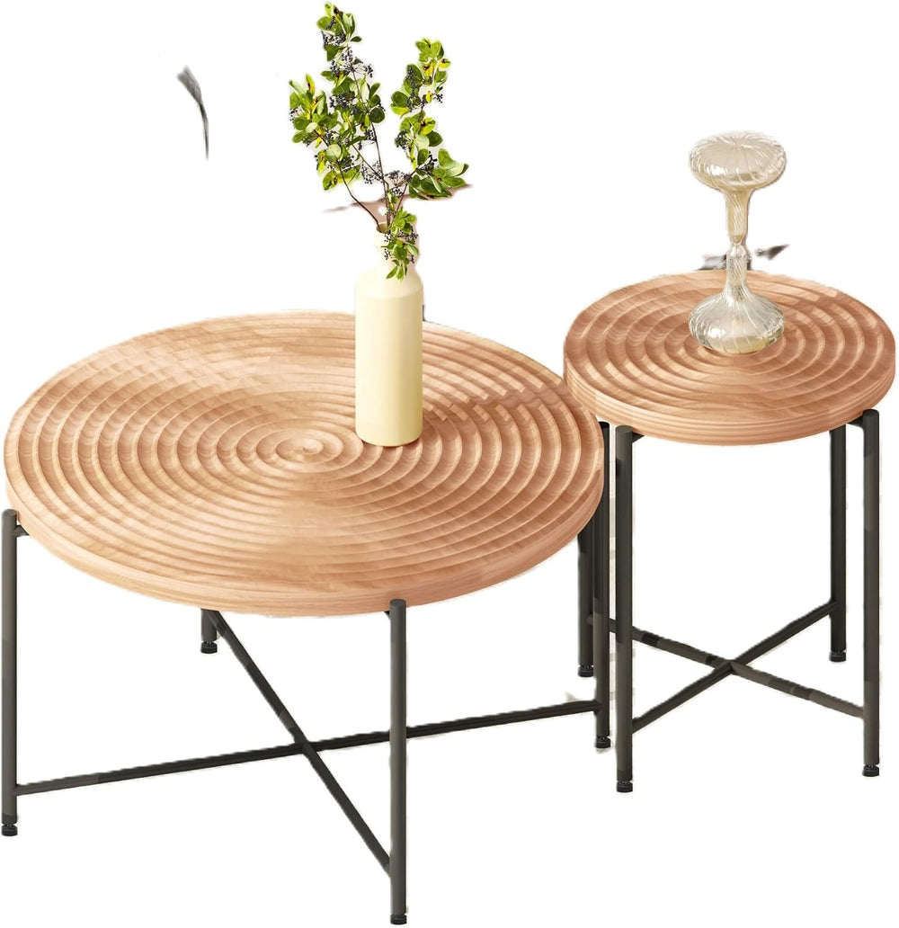 Coffee Table Set, End Table, MDF Living Room Tables with PVC Cover, Cylindric...