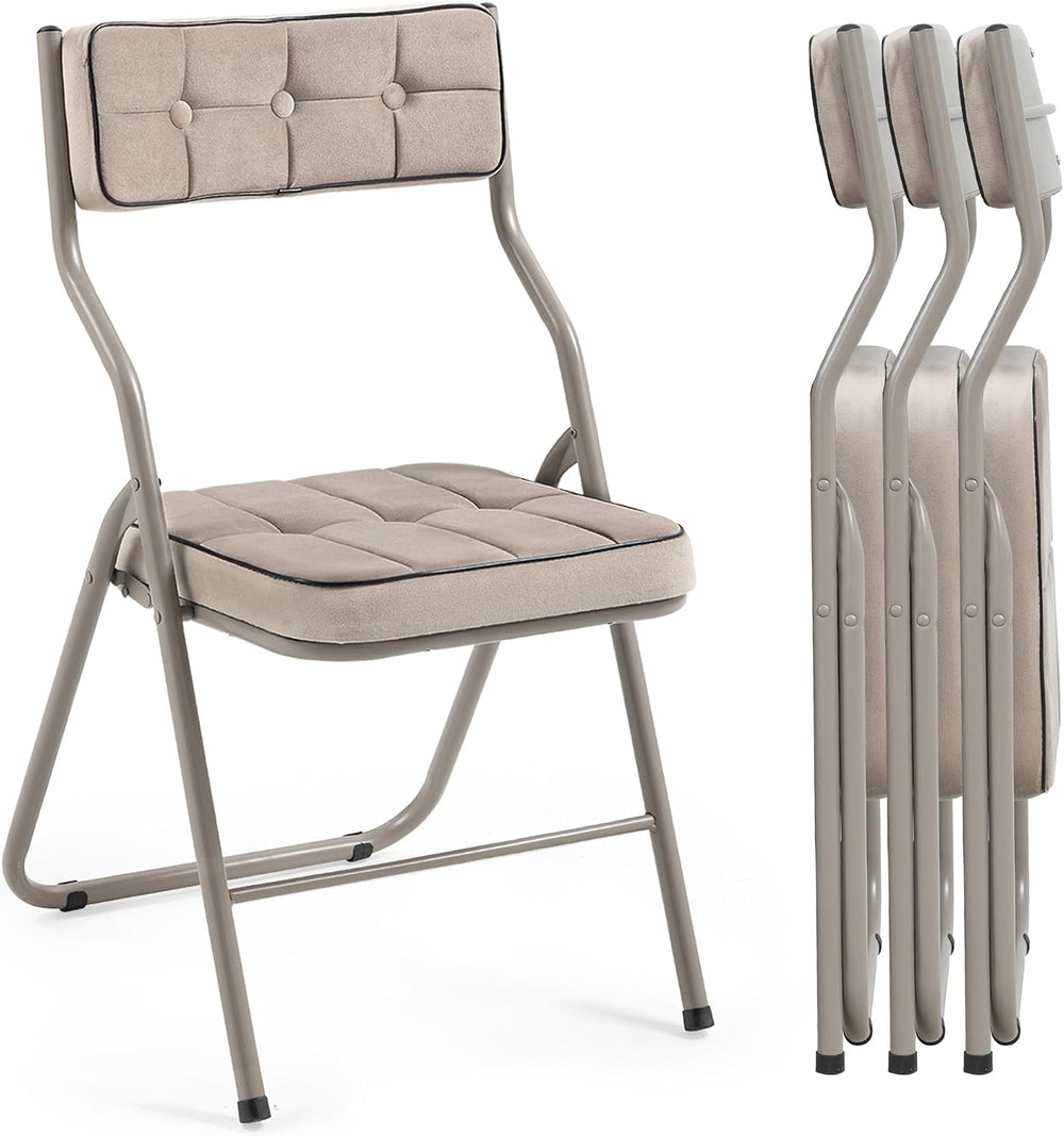 Padded Folding Chairs, Dining Chair with Cushion, Khaki, 4 Pack