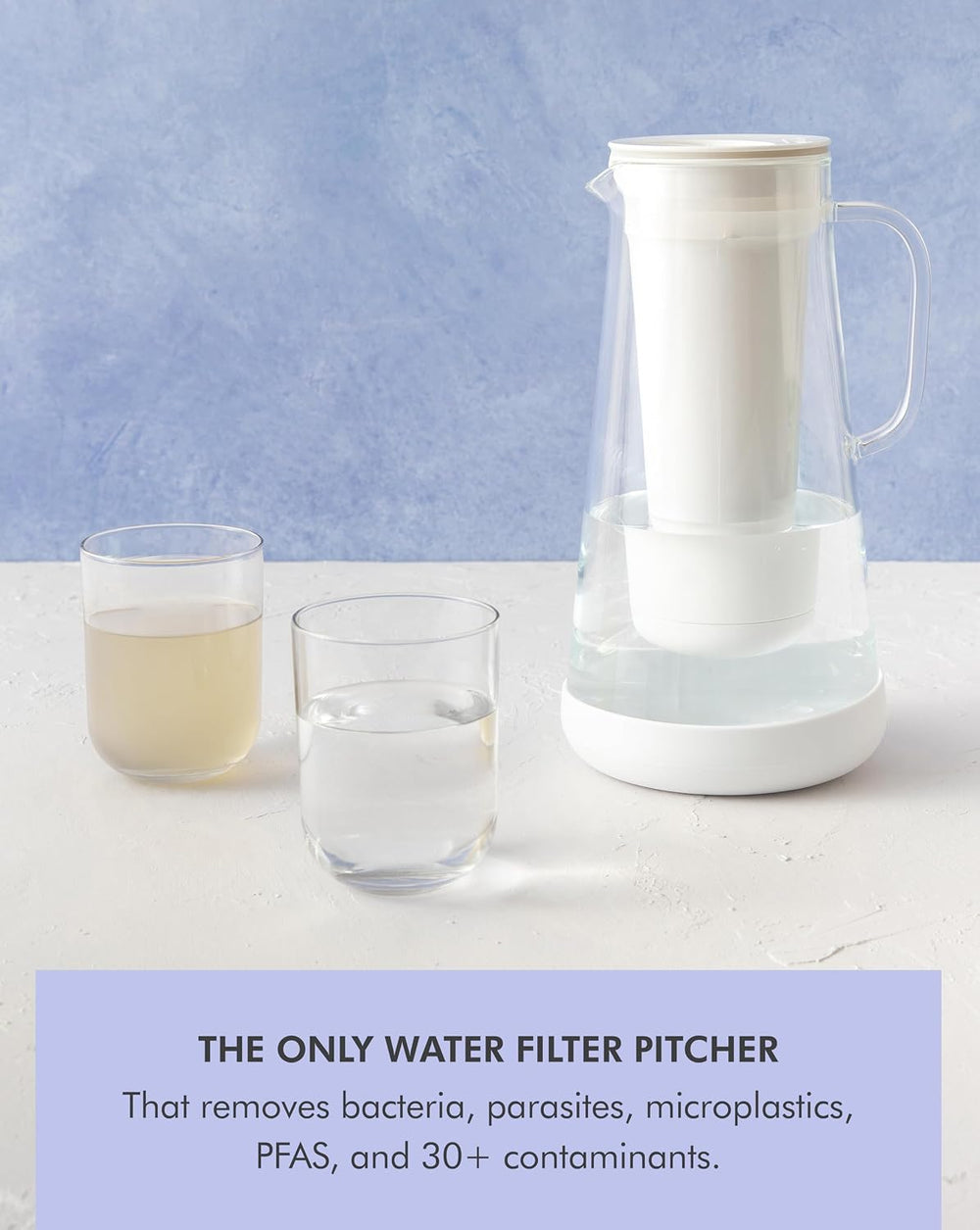 LifeStraw Home Glass Water Filter Pitcher, 7-Cup, White