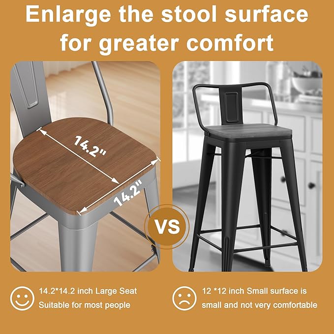 Andeworld Metal Bar Stools Set of 4, 26 inch Counter Height Barstools with Ba...