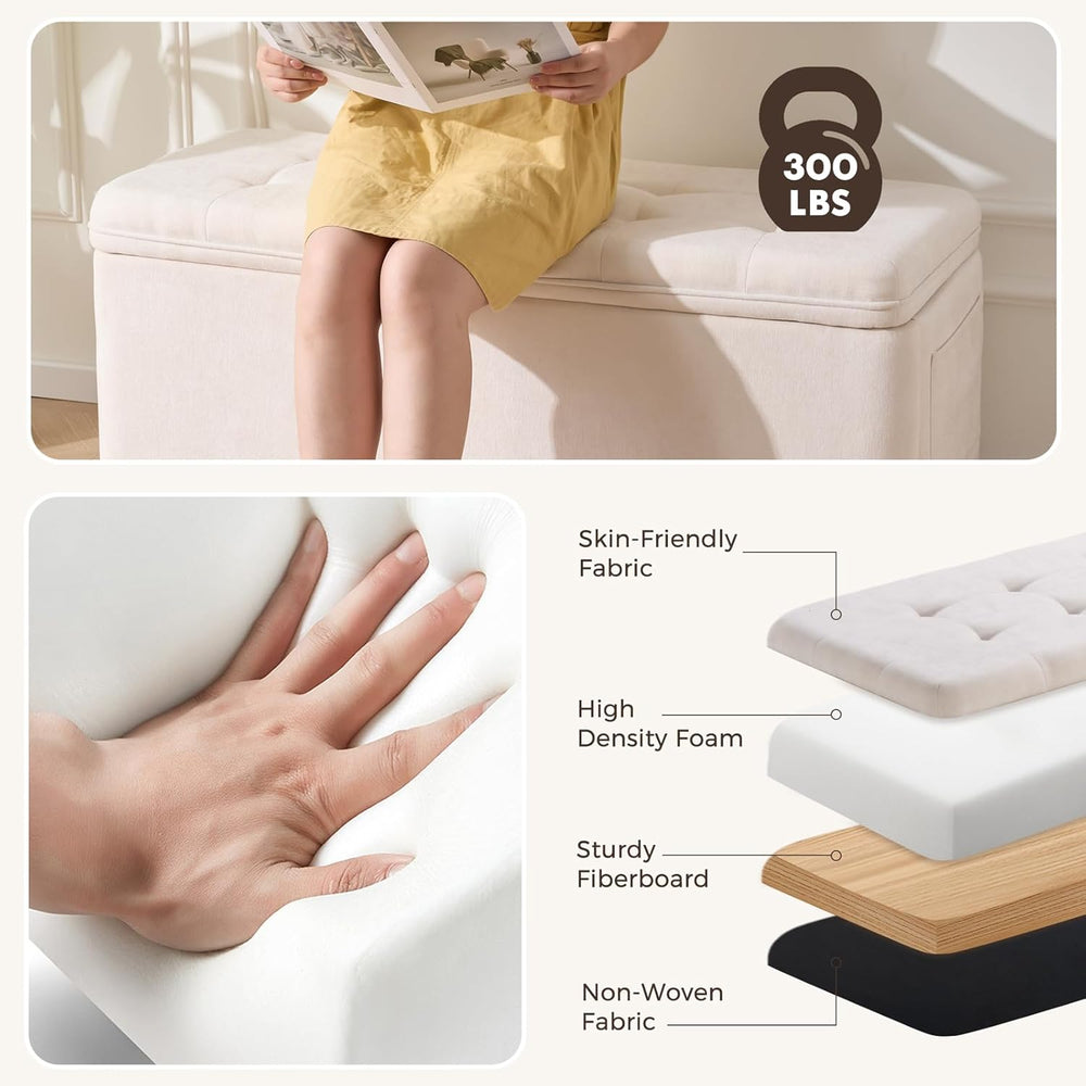 45" Storage Ottoman Bench, Tufted Ottoman with Storage for Living Room, ...