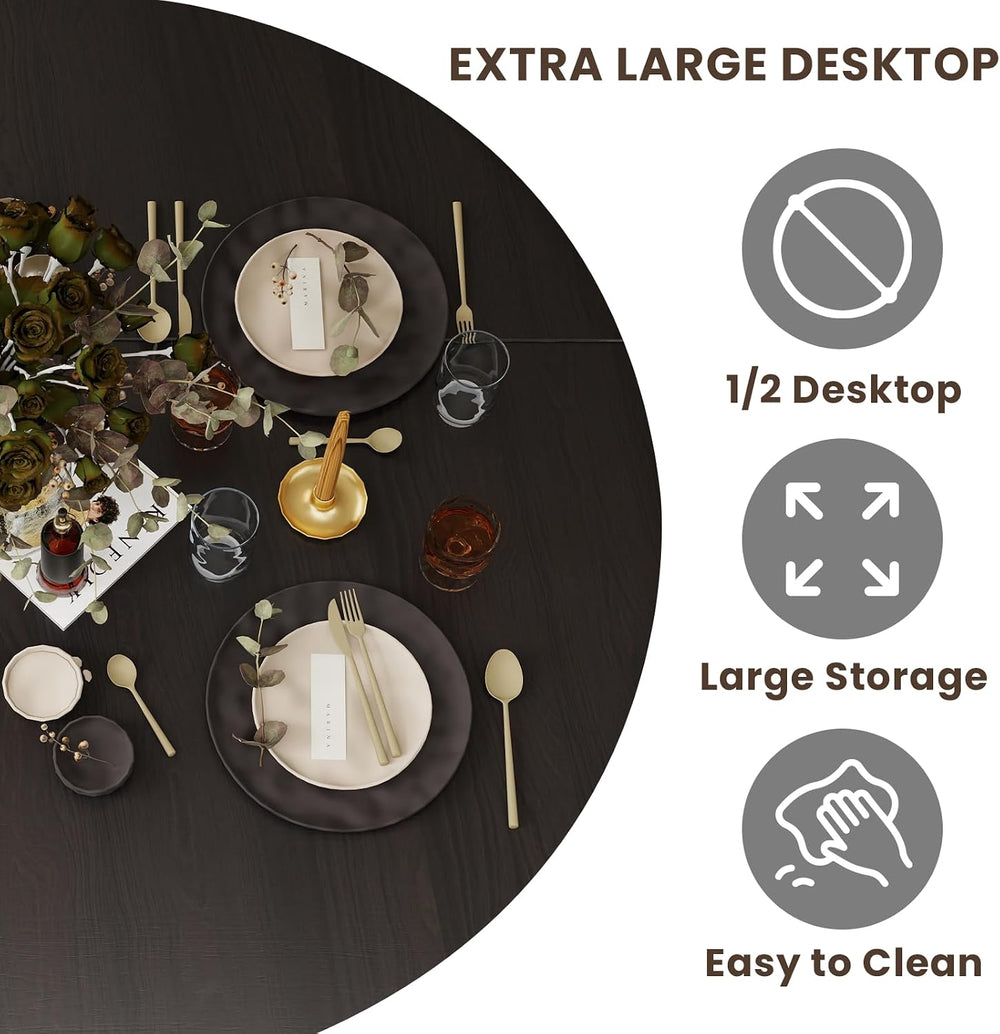 47" Round Dining Table with Hidden 2-Tier Storage Cabinet | Seats 4–6 | ...