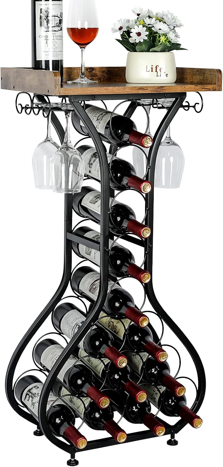 X-cosrack Wine Rack Freestanding Floor, Mini Bar Table Wine Holder Stand Liqu...