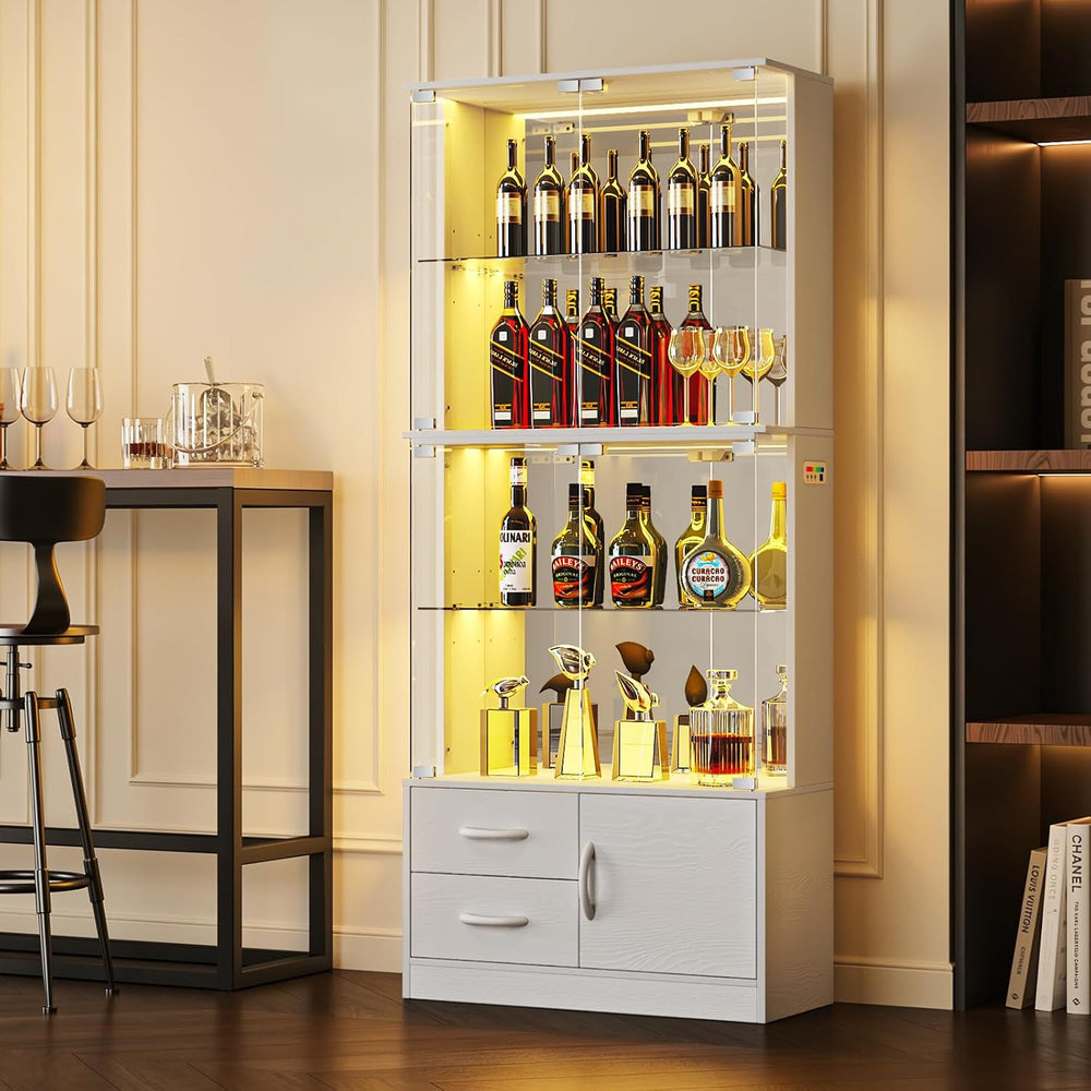VersionTECH. Display Cabinet with Glass Doors, 4-Tier Curio Cabinet, White
