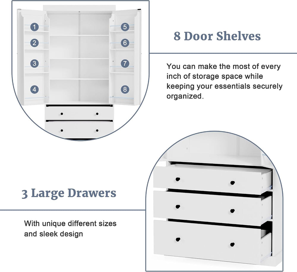 Merax 77” Pantry Cabinet, Kitchen Pantry Storage Cabinet with Drawers, Doors ...