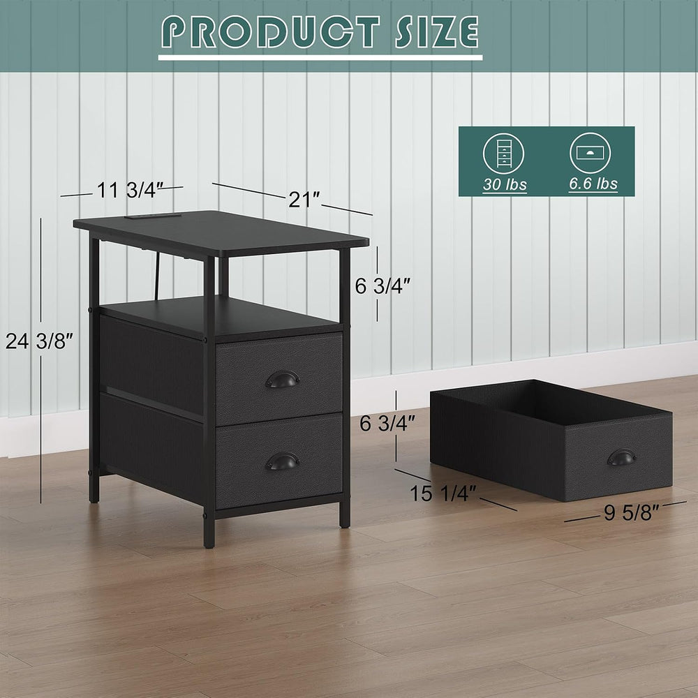 sthmec End Table with Charging Station, Narrow Side Table with 2 Drawers, LED...