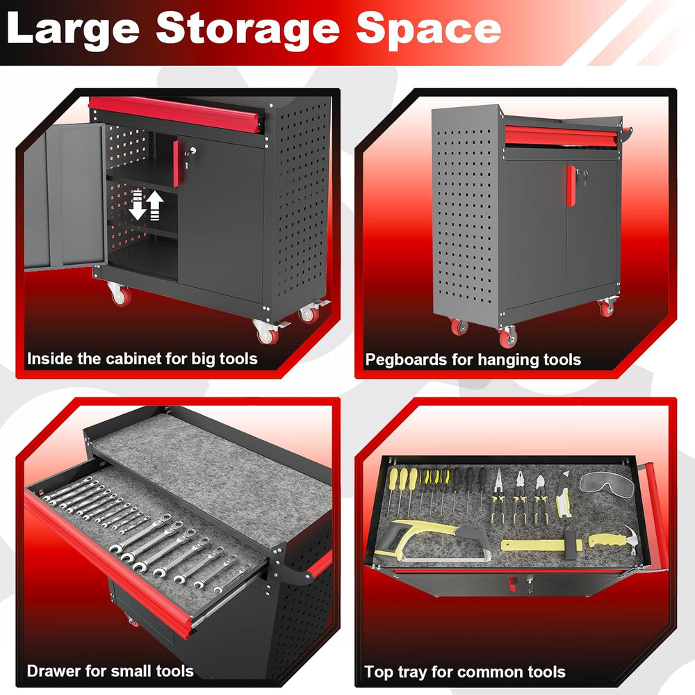 Kelueo Metal Garage Storage Cabinet with Wheels,Lockable Storage Cabinets wit...