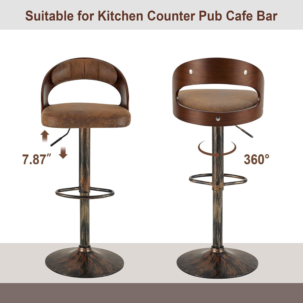 VECELO Bar Stool Set of 2,Kitchen Island Stools with Bentwood Back,Arm&Fo...