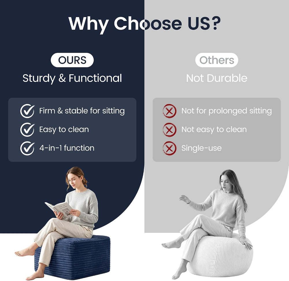 27.6" Floor Ottoman, Plush Corduroy Ottoman Foot Rest for Couch in a Box...