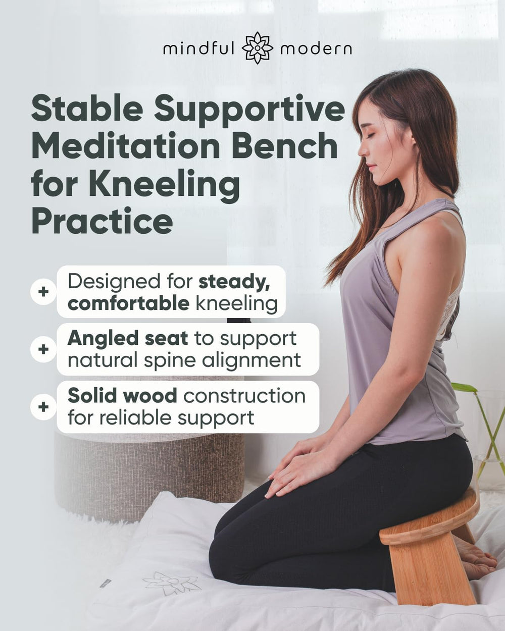Mindful Modern Folding Meditation Bench - Bamboo Kneeling Stool with Locking ...