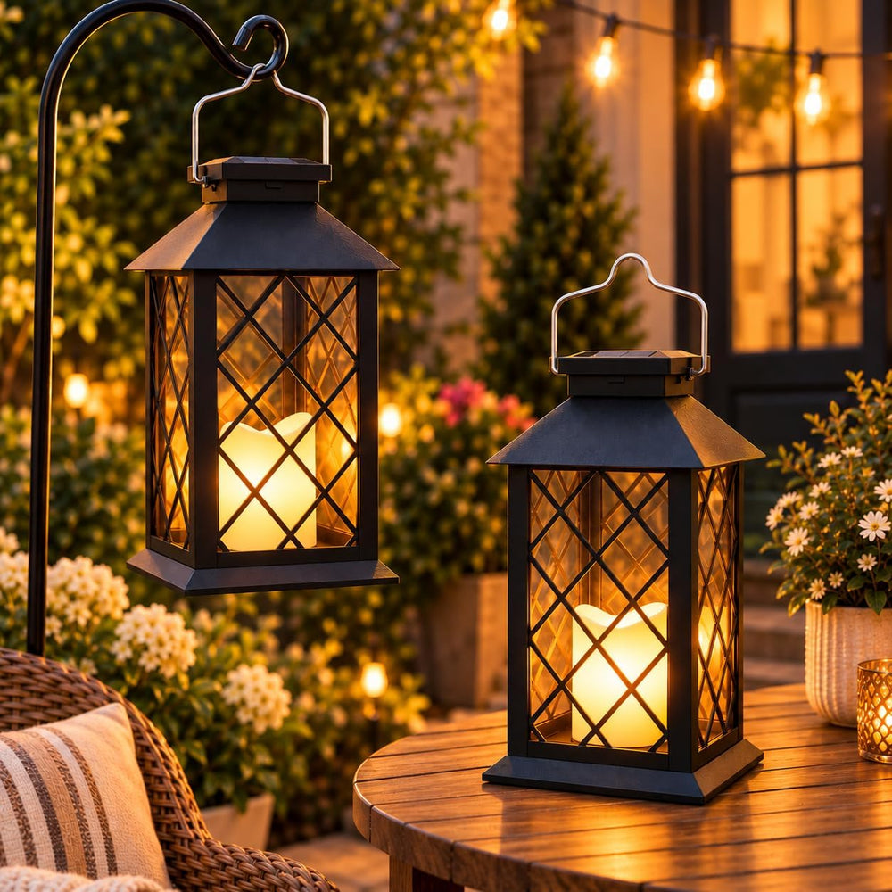2 Pack 14'' solar lanterns outdoor waterproof,Includes flameless candles