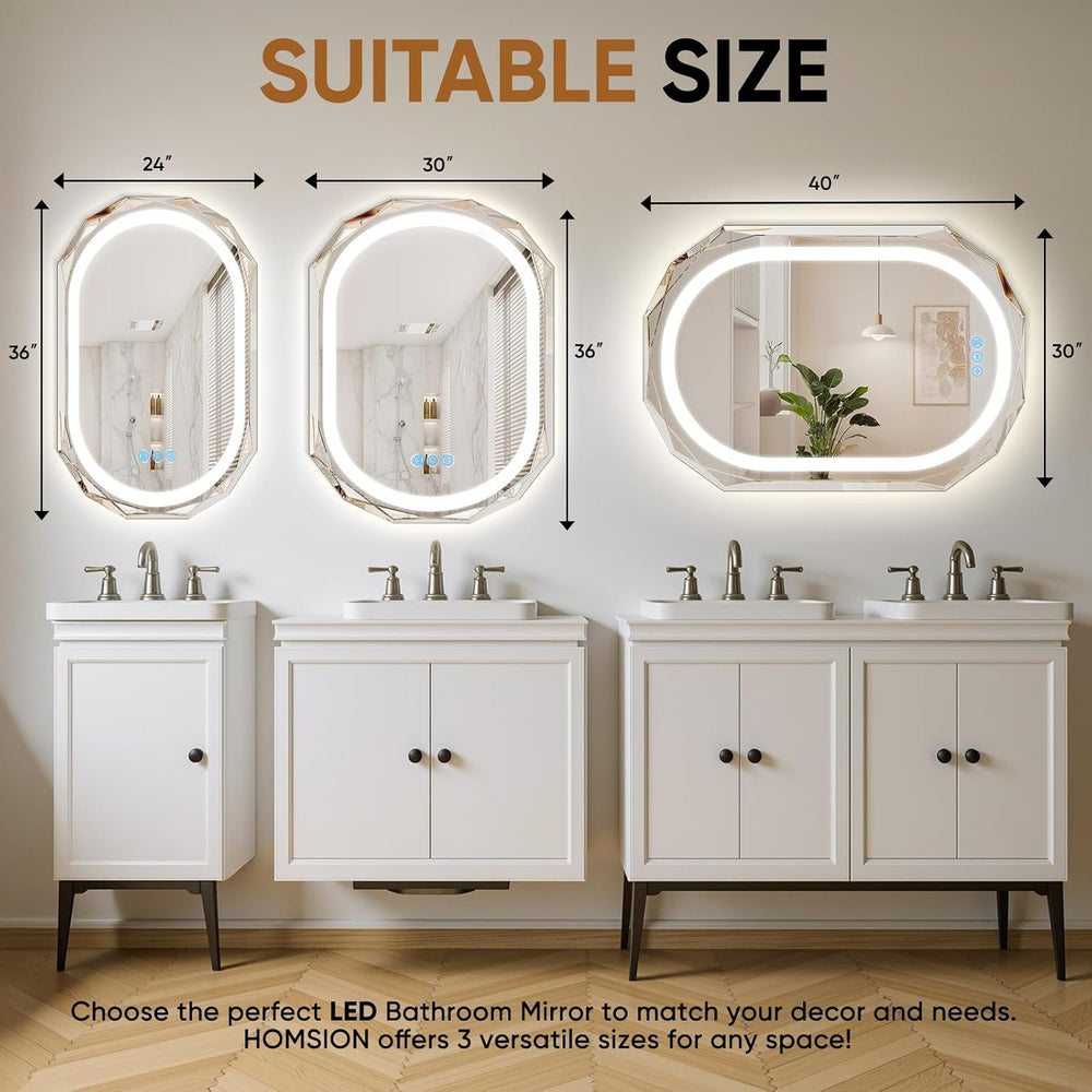 30"x40" Oval LED Bathroom Vanity Mirror, Backlit Anti-Fog Frameless