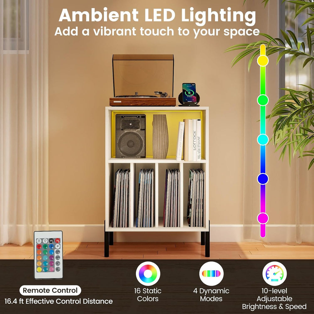 Giantex Record Player Stand with LED Lights & Charging Station, Turntable...