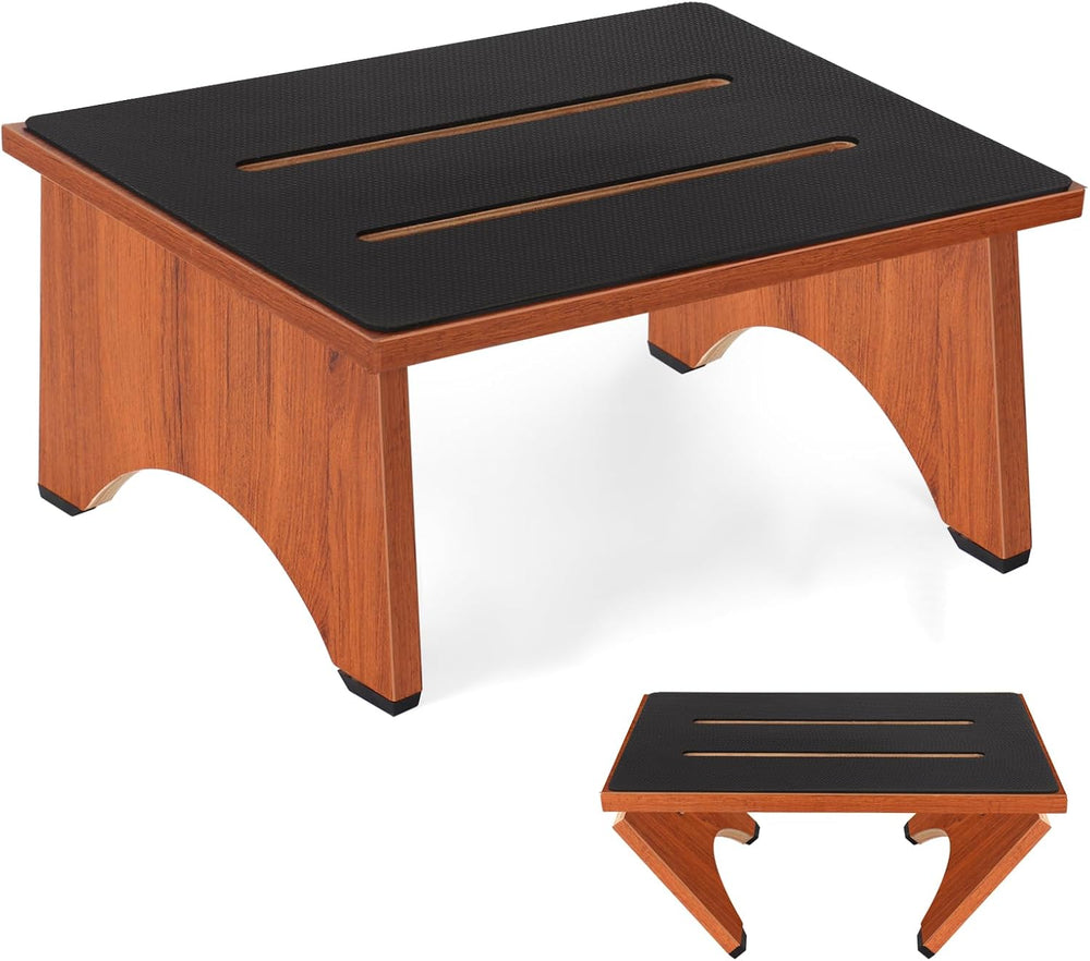 Step Stool Foldable, Wooden Step Stool with Non-Slip Rubber Stepping Feet, Fo...