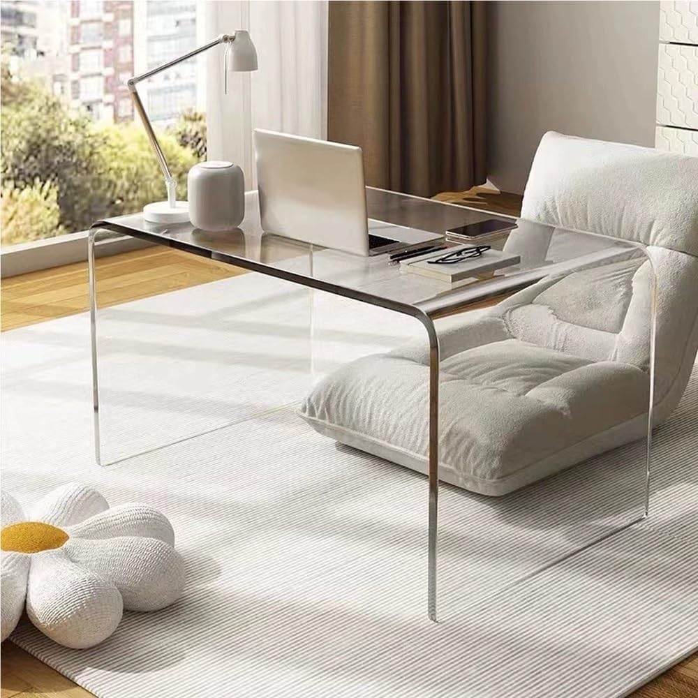 C-Shaped Acrylic End Table, Clear Side Table, Minimalist Rectangle Coffee Tab...