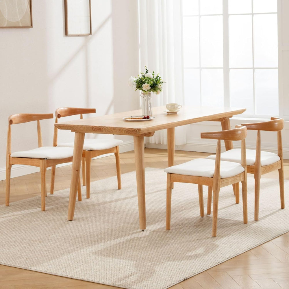 ROCITY Wood Dining Chairs Set of 4 Fabric Kitchen Chairs with Linen Cushion a...