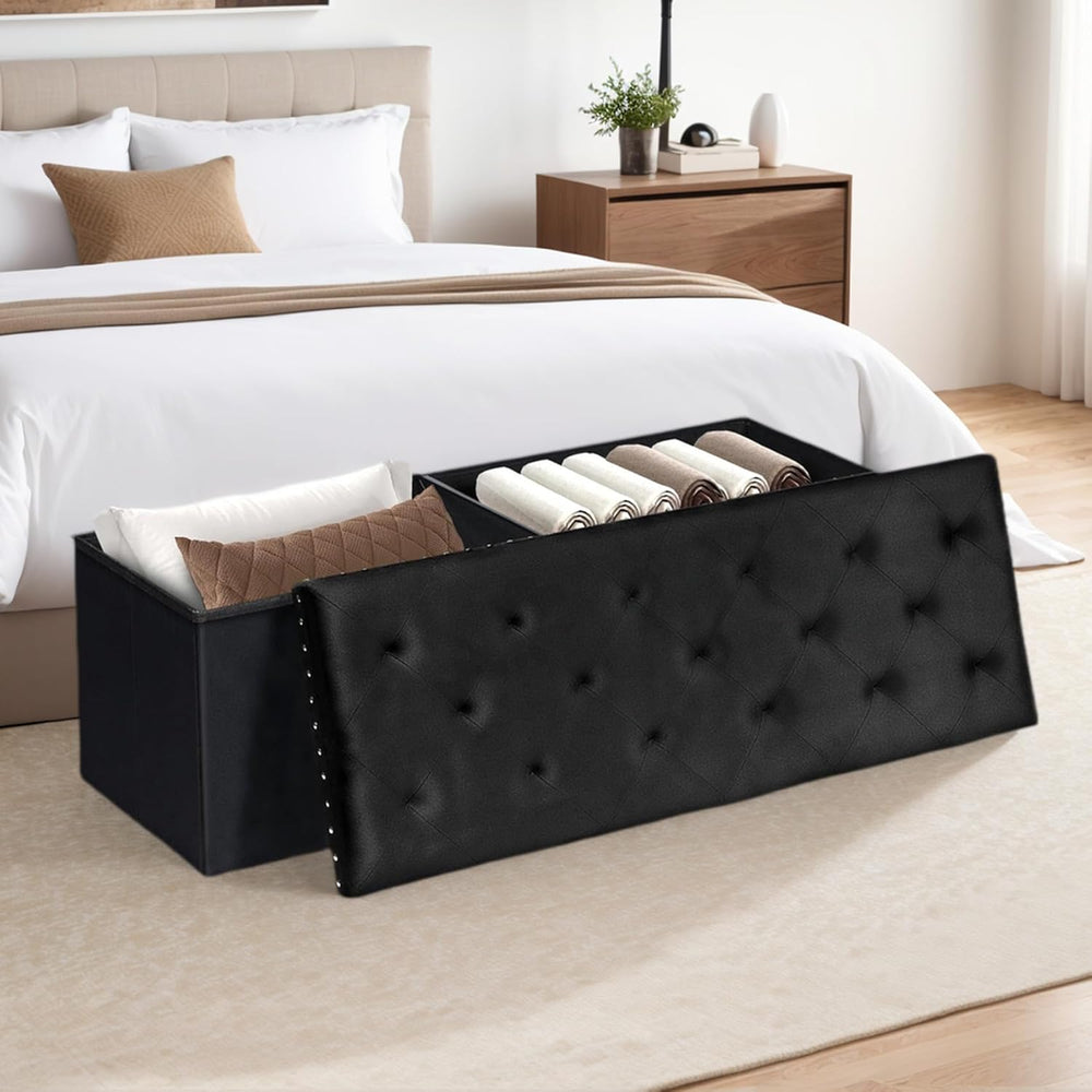 Velvet Storage Ottoman Bench, 43.3" Upholstered Tufted Ottoman with Stor...
