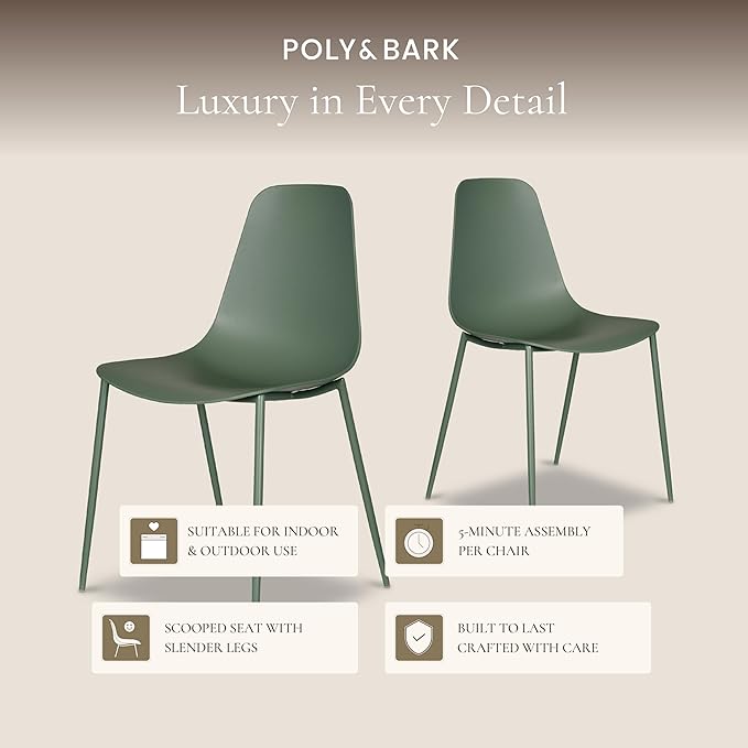 Poly & BARK Isla Modern Kitchen Chairs Set of 4 - Plastic Dining Chair wi...