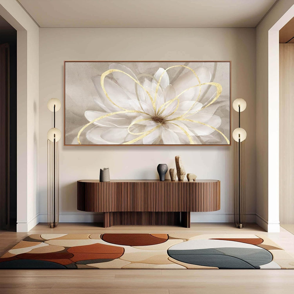SOUGUAN Floral Wall Decorations Gold and White Canvas Wall Art Line Photo Pri...