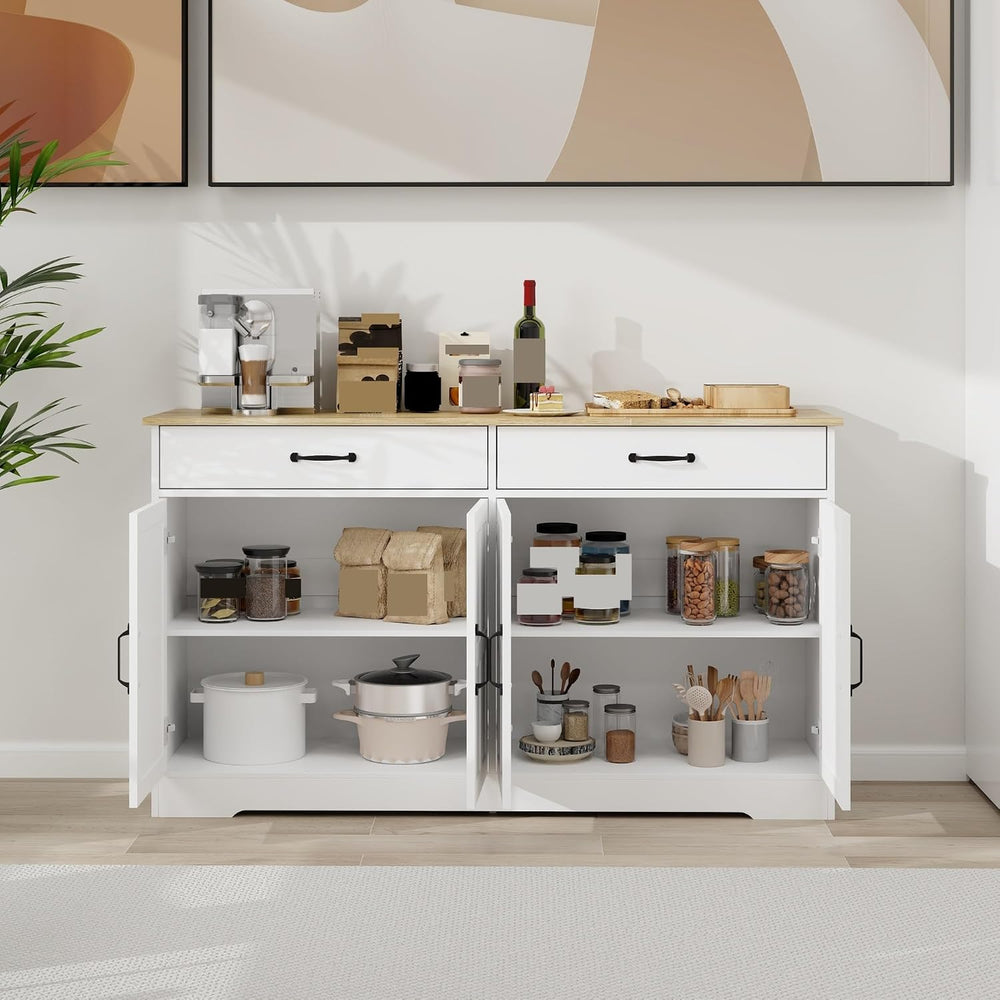 Large Farmhouse Buffet Cabinet Storage Sideboard, with 2 Drawers and 4 Doors,...