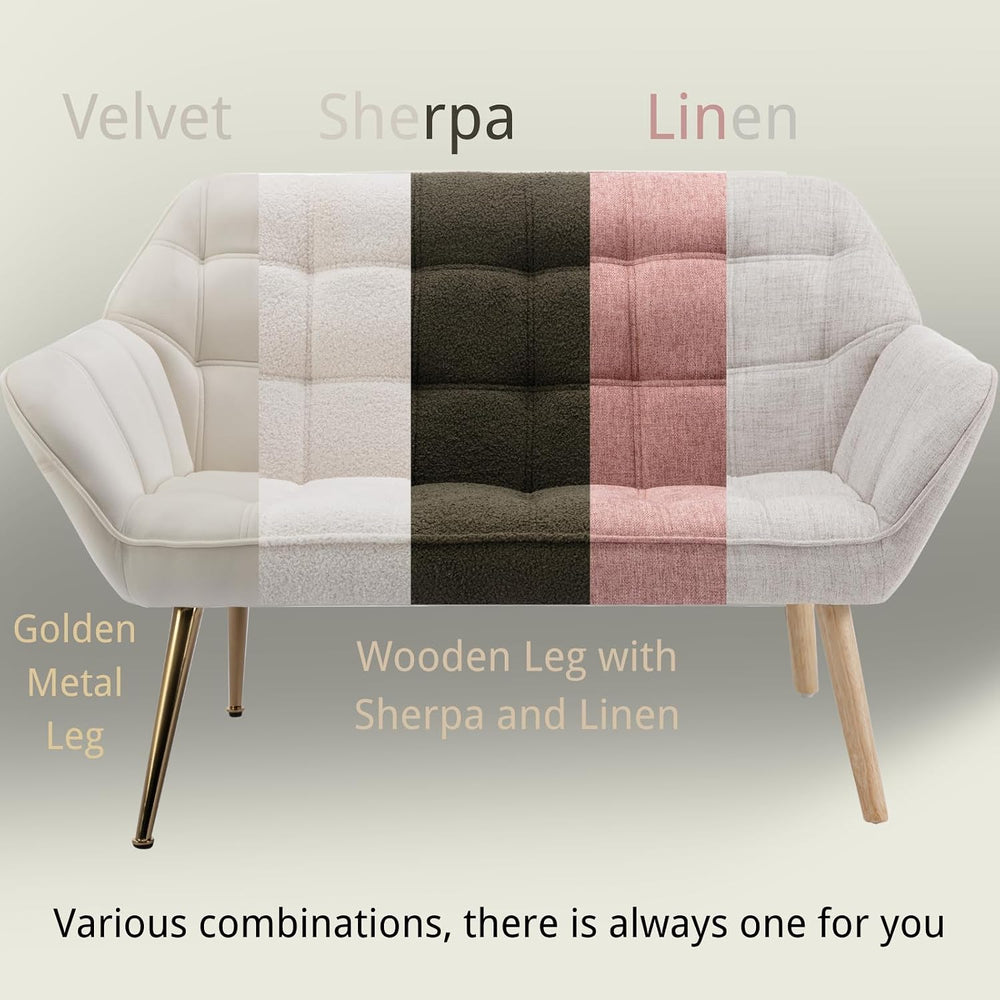 48”Small Loveseat Sofa, Modern Linen Upholstered Mini Couch 2-Seater Fluffy L...