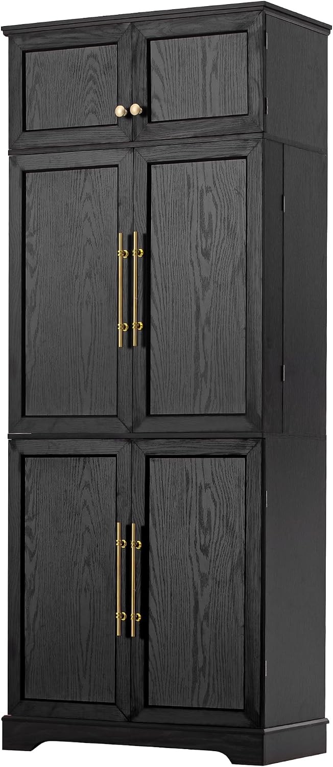 Virubi 78" Farmhouse Tall Kitchen Pantry Cabinet, Wood Storage Cabinets ...
