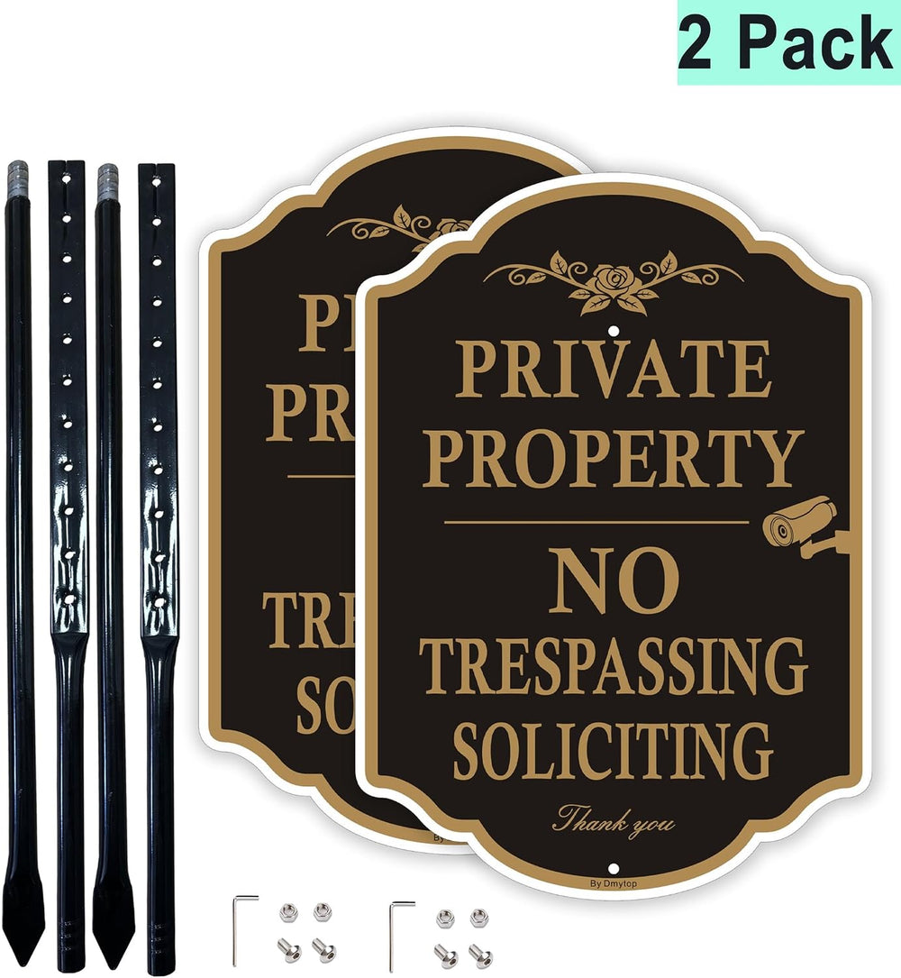 Private Property No Trespassing Signs with 36-inch Metal Stakes, 14 x 10 inch...