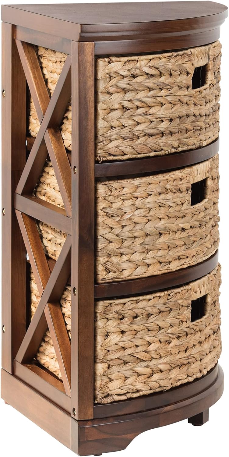 Hampton Meadows 3 Tier X-Side Corner Table Cabinet, Walnut