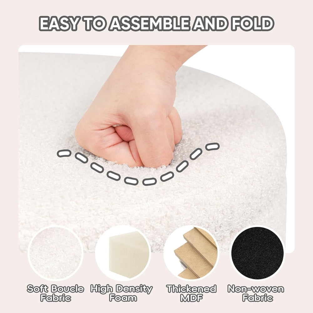 PINPLUS Round Storage Ottoman Foot Rest Stool with Tray Velvet Sherpa Folding...