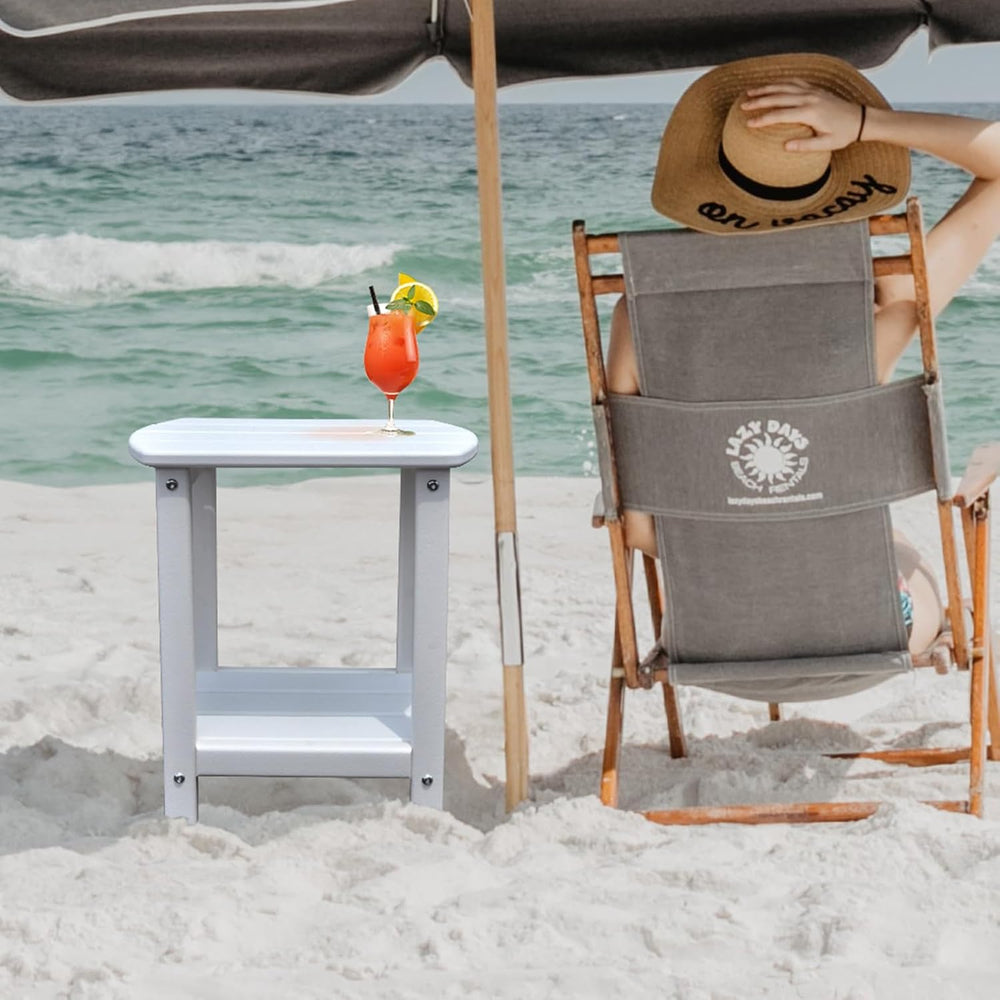 Adirondack Square Outdoor Side Table,2-Tier Storage Patio Side Table, HDPE En...