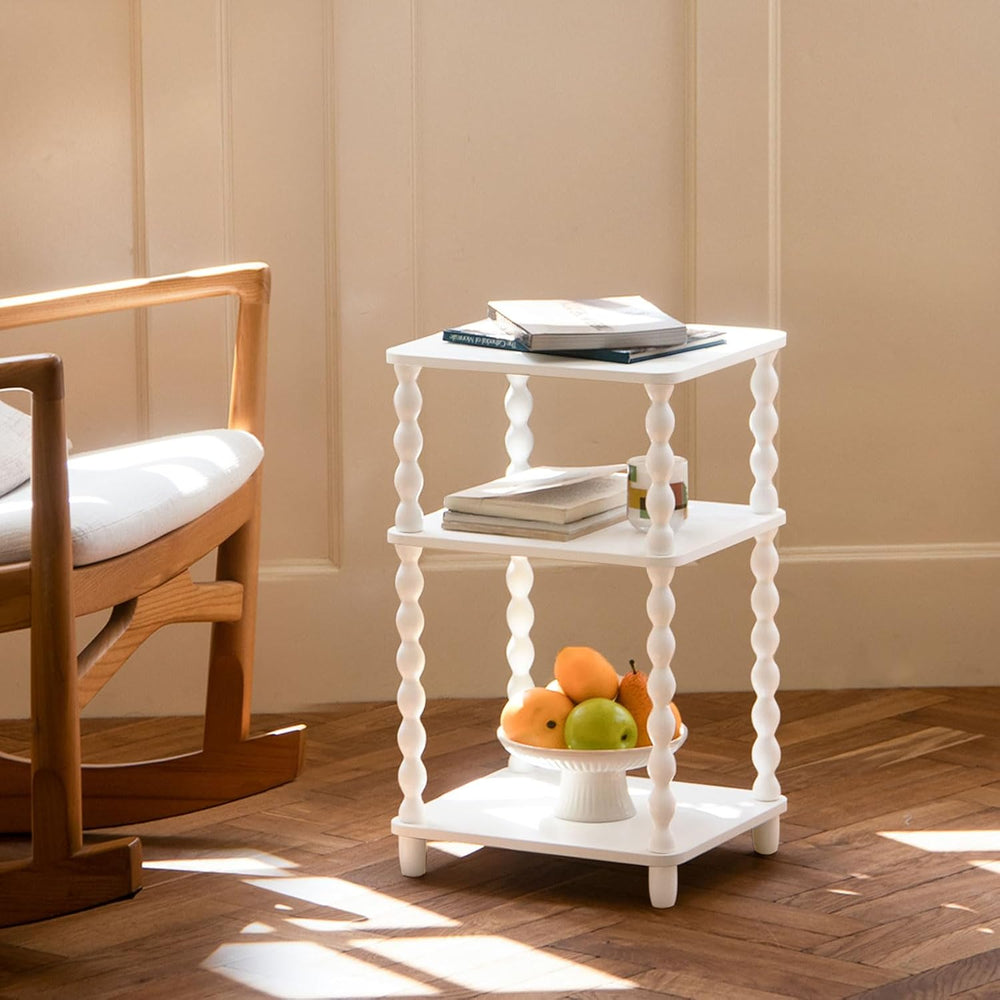 Fultyle End Table, Small Side Table with 3 Tier Open Shelf, Modern Night Stan...