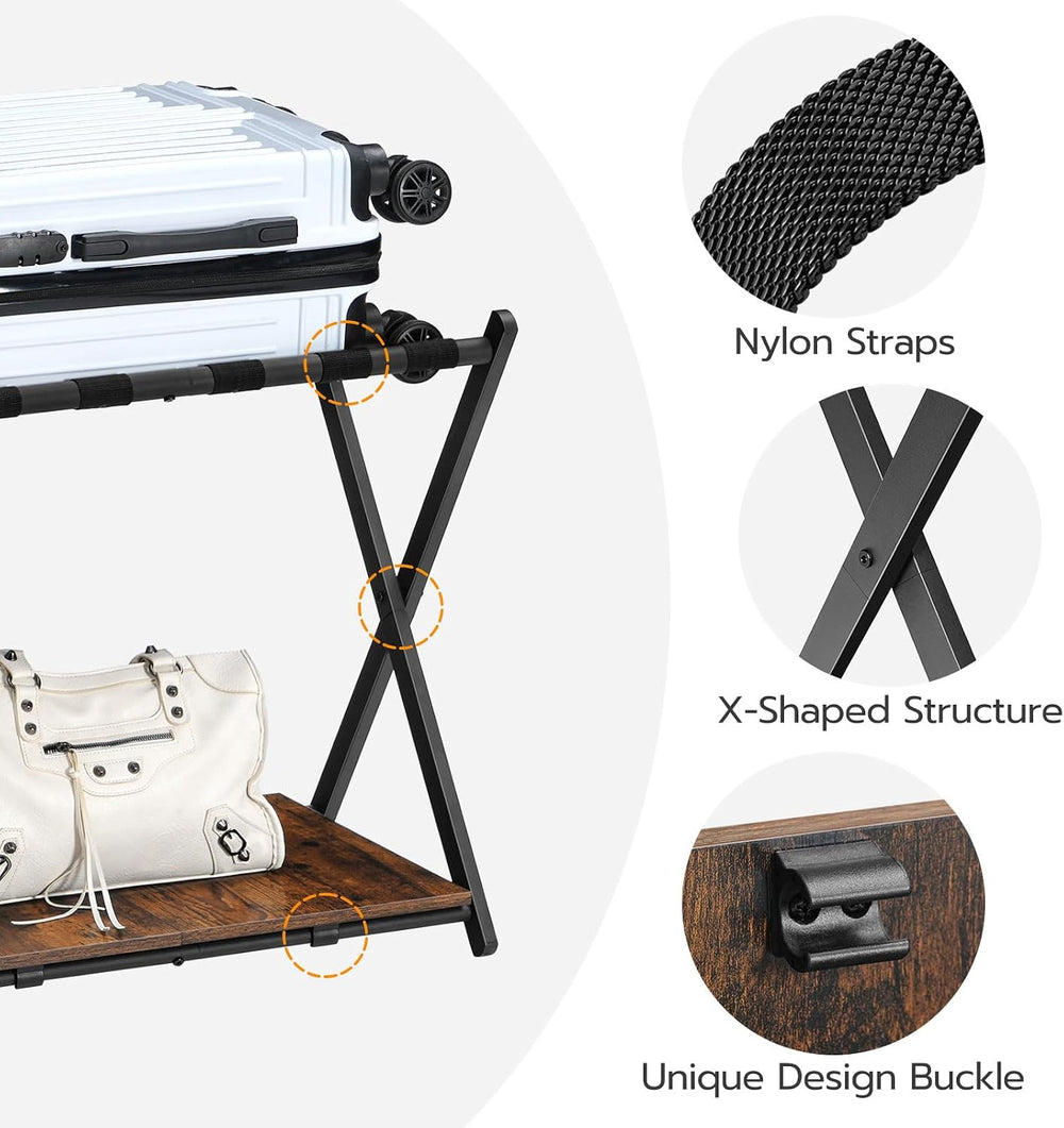 HOOBRO Folding Luggage Rack, Suitcase Stand Holder with Wooden Storage Shelf,...