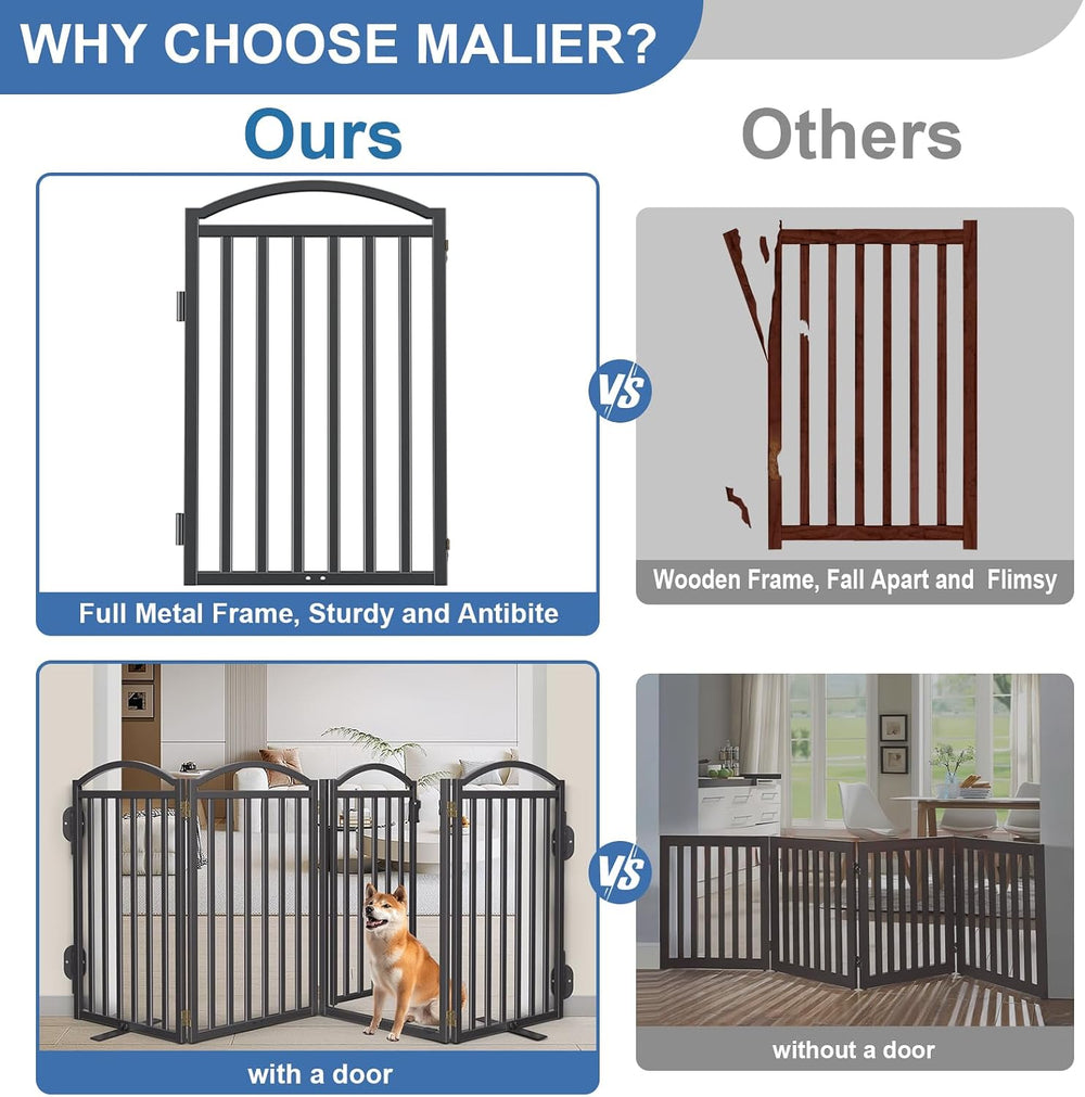 Malier Metal Freestanding Dog Gates, Outdoor Indoor Dog Fences, Extra Wide Fo...