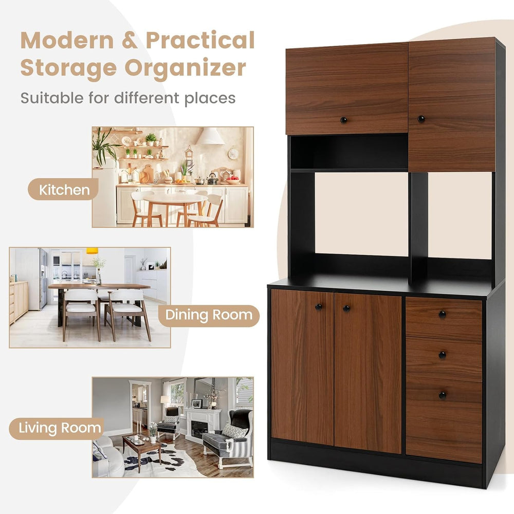 Giantex Kitchen Pantry, Buffet Hutch with 3 Storage Cabinet, 71'' Flo...