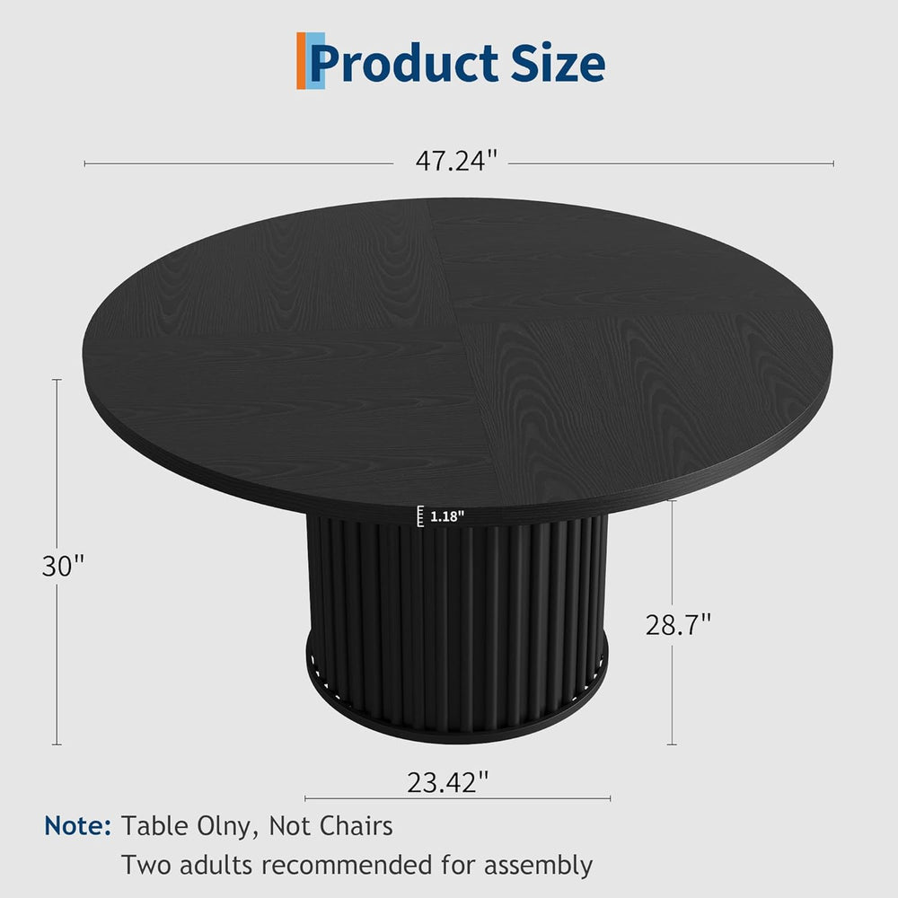 GarveeHome 47Inch Round Dining Table for 4-6 People, Black Dining Room Table ...
